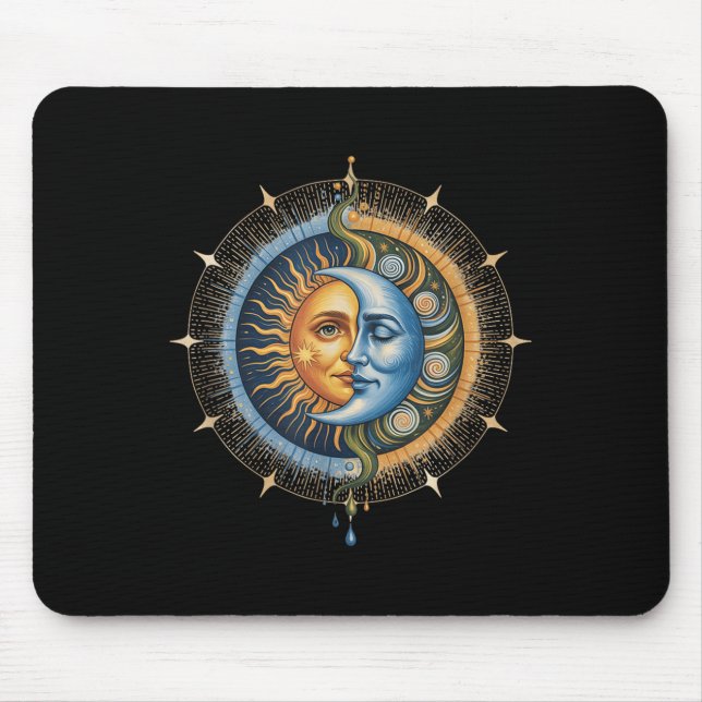 Alfombrilla De Ratón Boho Celestial Sun Y Moon Mystical Hipe 90 (Frente)