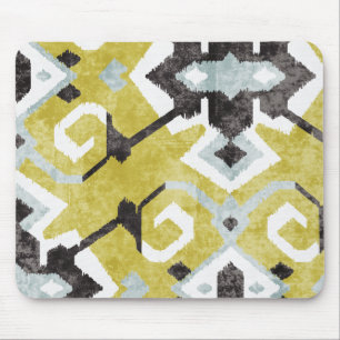 Alfombrilla De Ratón Boho chic amarillo ikat patrón tribal monograma