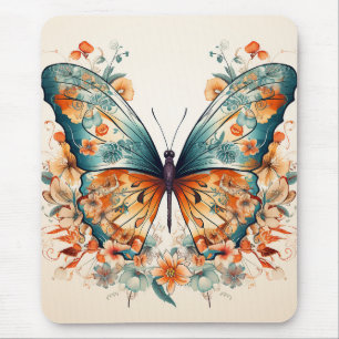 Alfombrilla De Ratón Boho Floral Blossom Butterfly Meadow Watercolor