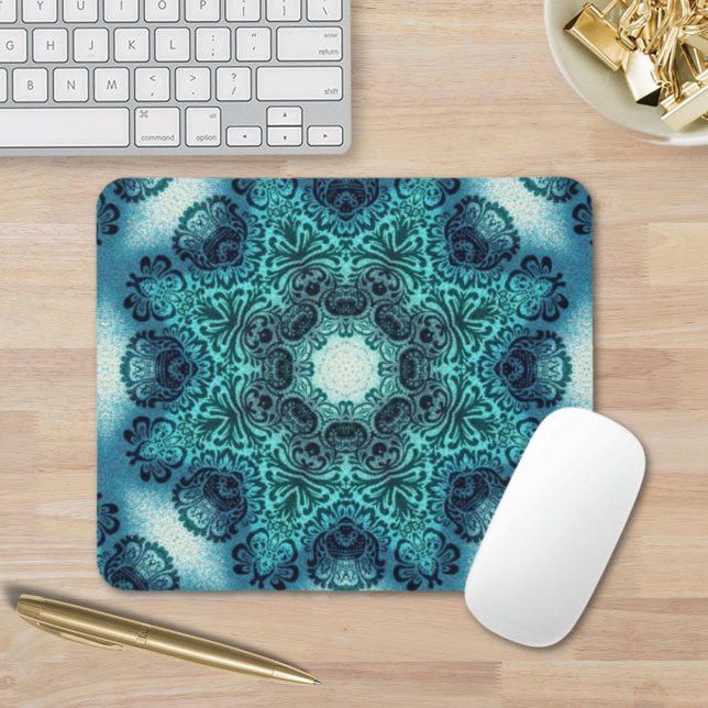 Alfombrilla De Ratón Boho floral paisley turquoise mandala verde azulad (Boho floral paisley turquoise teal mandala henna mouse pad)