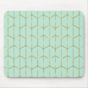 Alfombrilla De Ratón Boho Mint Green Hexagon Gold & Geometric Glam