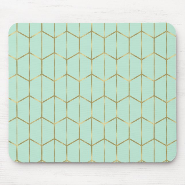 Alfombrilla De Ratón Boho Mint Green Hexagon Gold & Geometric Glam (Frente)