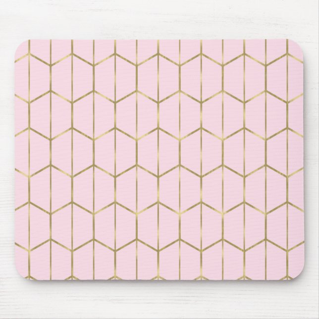 Alfombrilla De Ratón Boho Pink Hexagon Gold & Geometric Glam (Frente)