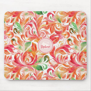 Alfombrilla De Ratón Boho Rojo Rosa Naranja Verde Paisley Floral