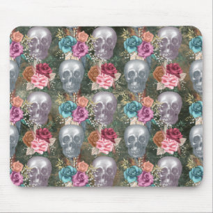 Alfombrilla De Ratón Boho Skull with Flowers
