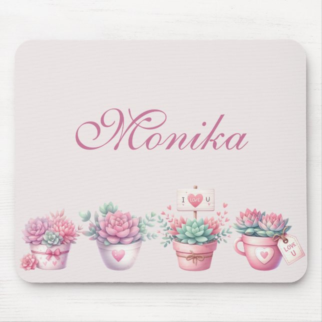 Alfombrilla De Ratón Boho Watercolor Rosa Potent Succulent Personalizad (Frente)