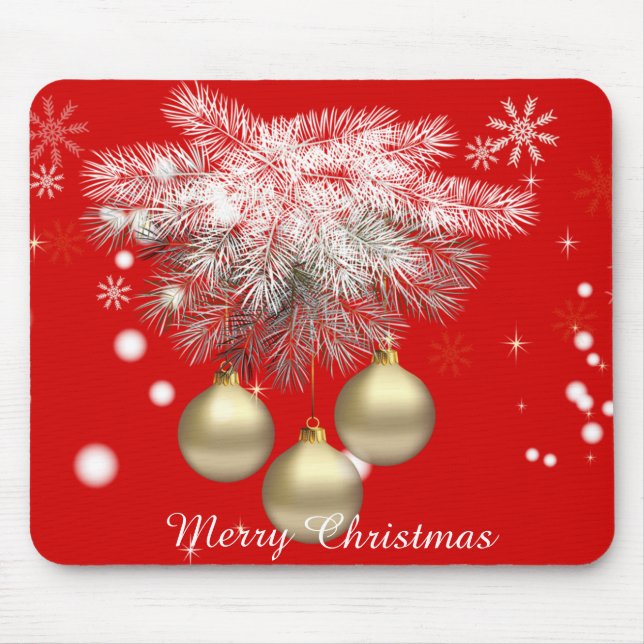 Alfombrilla De Ratón Bolas de Navidad y Navidades de pino plateado (Frente)