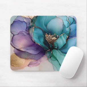 Alfombrilla De Ratón Bonito Aqua Blue Purple Gold Floral