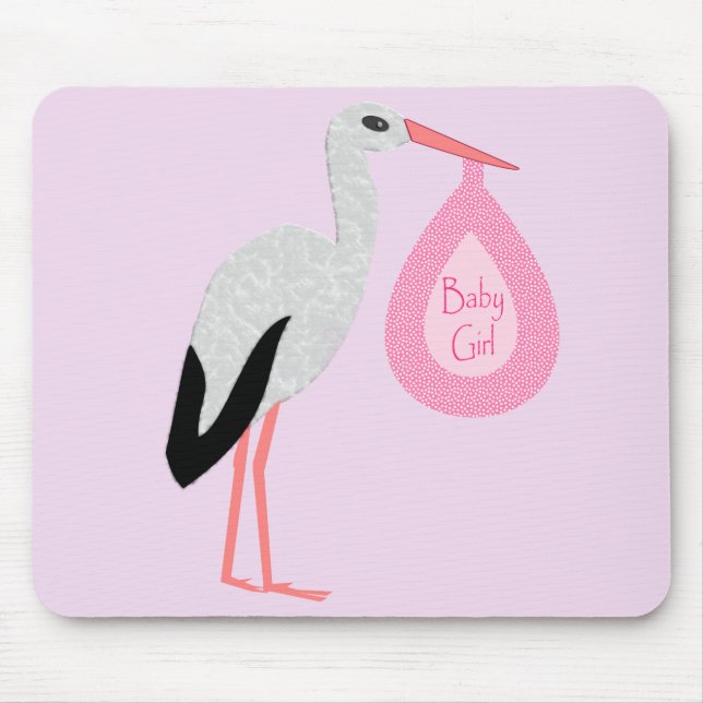 Alfombrilla De Ratón Bonito Bebé Rosa Stork (Frente)