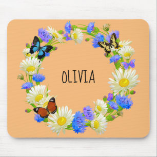 Alfombrilla De Ratón Bonito Cute Floral Wreath nombre personal botánico