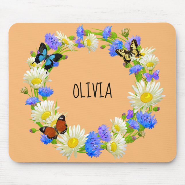 Alfombrilla De Ratón Bonito Cute Floral Wreath nombre personal botánico (Frente)