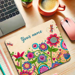 Alfombrilla De Ratón Bonito Floral Alegre Su Nombre Personalizado