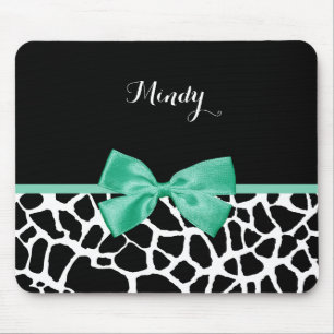 Alfombrilla De Ratón Bonito Giraffe Imprimir Mint Green Bow Con Nombre