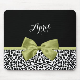 Alfombrilla De Ratón Bonito Leopard Print Spring Green Bow con nombre