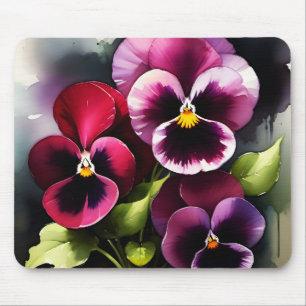Alfombrilla De Ratón Bonito maroon daek pansies rojos pintura acuarela