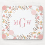 Alfombrilla De Ratón Bonito Monograma Botánico Floral Mousepad<br><div class="desc">Pequeño Bayleigh.</div>