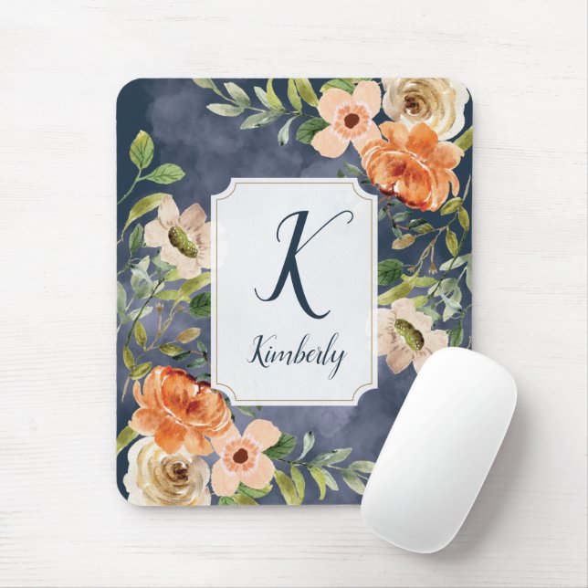 Alfombrilla De Ratón Bonito Monogramada Floral (Con ratón)
