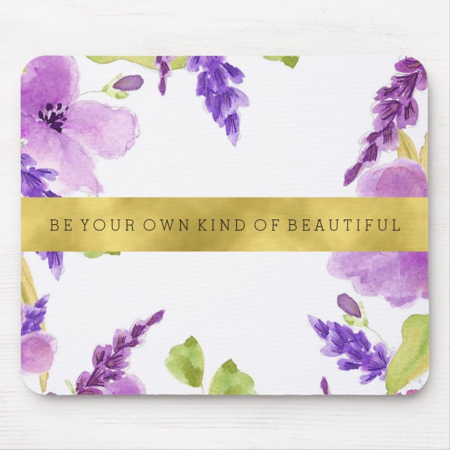 Alfombrilla De Ratón Bonito Morado Acuarela Floral Ser Hermoso (Frente)