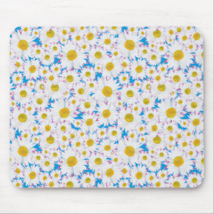 Alfombrilla De Ratón Bonito Mousepad: Ditzy White Daisies sobre el azul