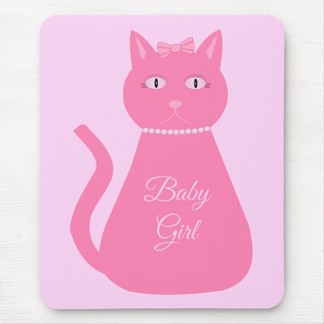 Alfombrilla De Ratón Bonito Niña Rosa Personalizado Gato (Frente)