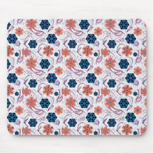 Alfombrilla De Ratón Bonito patrón floral moderno - blanco
