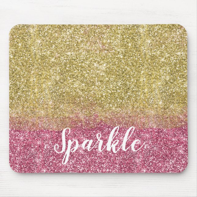 Alfombrilla De Ratón Bonito Sparkle Gold Pink Faux Purpurina (Frente)