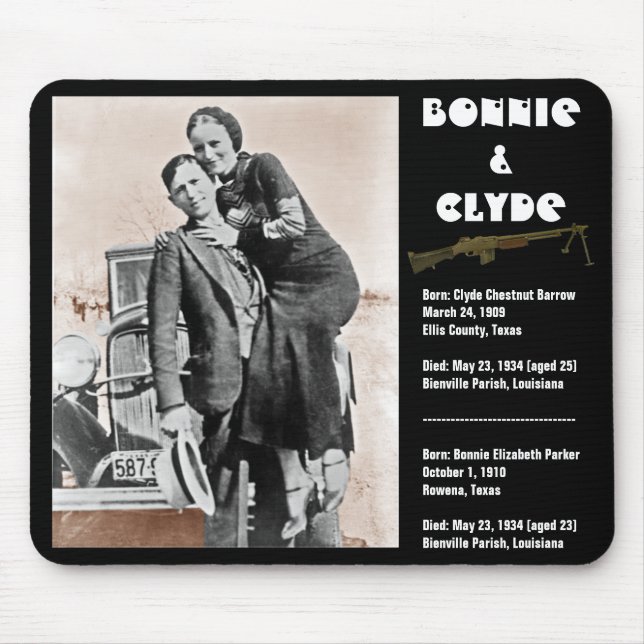 Alfombrilla De Ratón Bonnie y clyde (sepia) en el negro, (Frente)