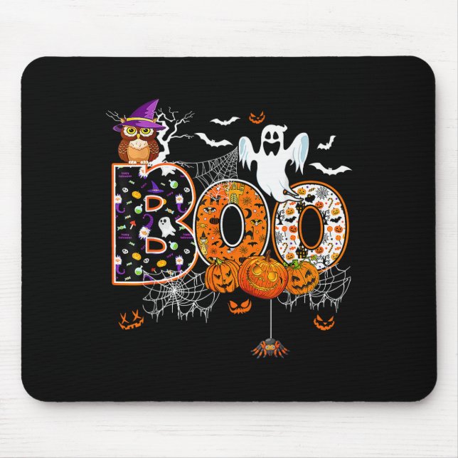 Alfombrilla De Ratón Boo Creepy Owl Pumpkin Ghost Halloween Men Women K (Frente)