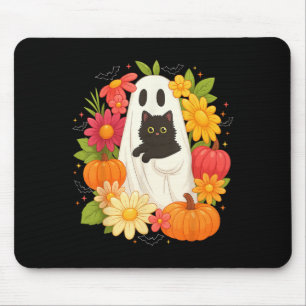 Alfombrilla De Ratón Boo vintage Halloween Fantasma Floral Negro Gato G