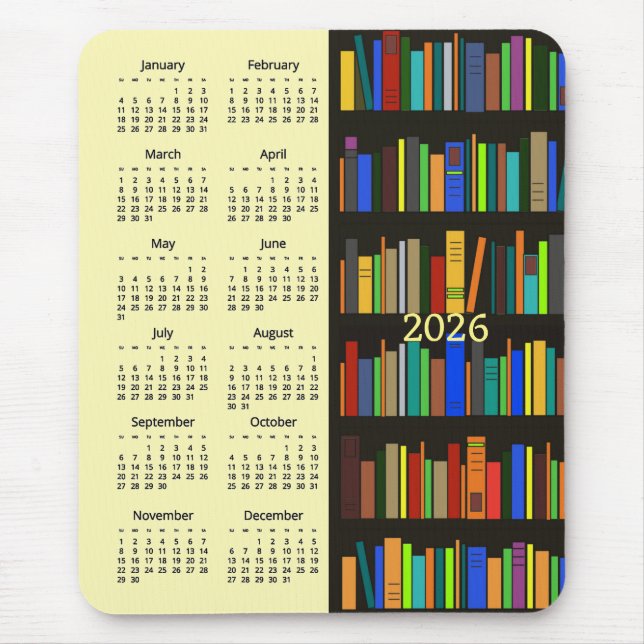 Alfombrilla De Ratón Bookshelves 2026 Calendar Mousepad (Frente)
