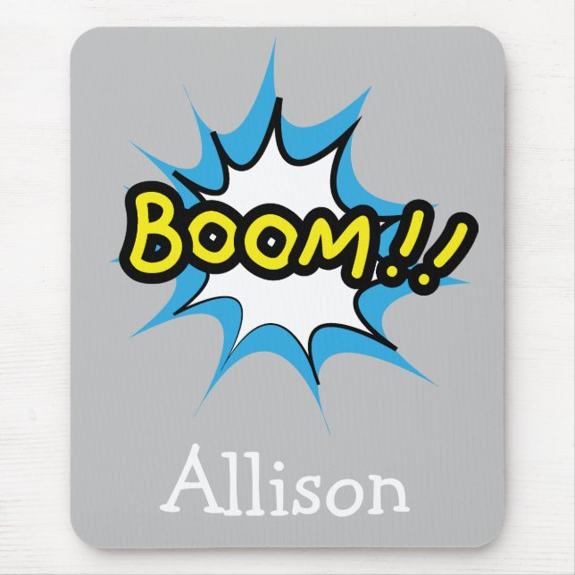 Alfombrilla De Ratón Boom gris del libro de historietas retro (Frente)