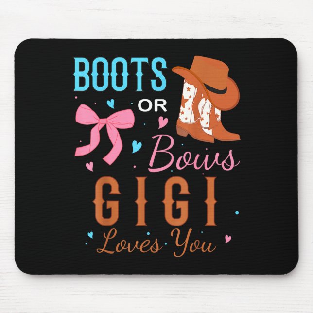 Alfombrilla De Ratón Boots Or Bows Gigi Loves You Gender Reveal Party  (Frente)