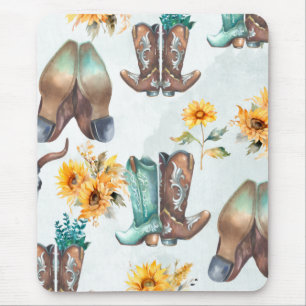 Alfombrilla De Ratón Boots rústicos de vaqueros y acuarela de girasoles