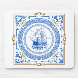 Alfombrilla De Ratón Borde decorativo del antiguo barco azul real