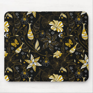 Alfombrilla De Ratón Borde floral dorado de color blanco