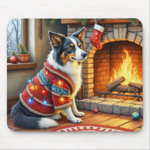 Alfombrilla De Ratón Border Collie Chimenea con Luces de Navidad