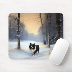 Alfombrilla De Ratón Border Collie Deja que nieve Navidad