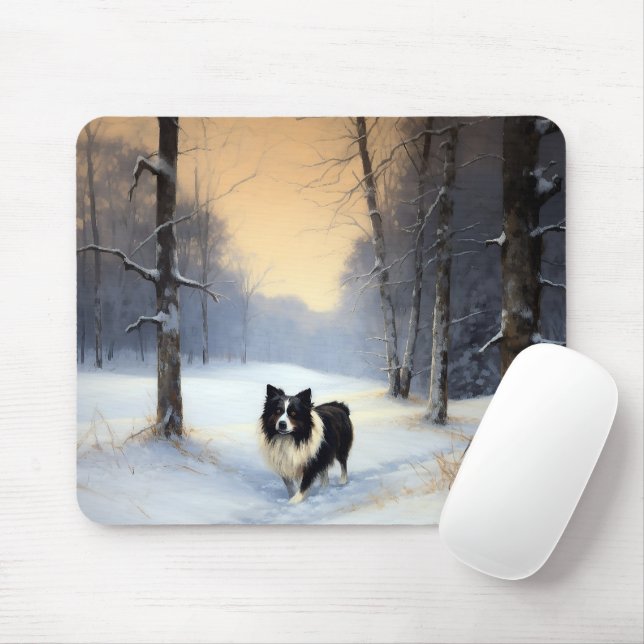 Alfombrilla De Ratón Border Collie Deja que nieve Navidad (Con ratón)