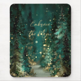 Alfombrilla De Ratón Bosque dorado mágico verde turquesa con Bokeh