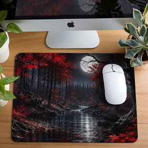 Alfombrilla De Ratón Bosque Fantástico Rojo Oscuro