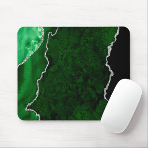 Alfombrilla De Ratón Bosque Glamuroso Verde Mármol Chic Brillo Plateado