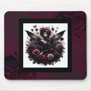 Alfombrilla De Ratón Bosque Gótico Oscuro Hada Floral Rosas Burdeos