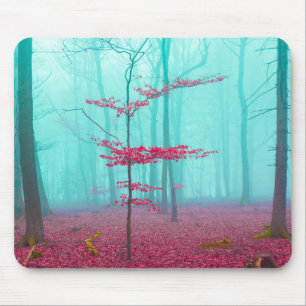Alfombrilla De Ratón Bosque místico en rojo y turquesa