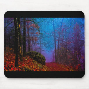 Alfombrilla De Ratón Bosque pintado Otoño Niebla Púrpura