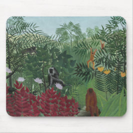 Alfombrilla De Ratón Bosque tropical con simios y serpientes (Rousseau)