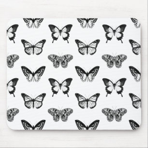 Alfombrilla De Ratón Bosquejo, blanco y negro de la mariposa