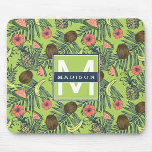 Alfombrilla De Ratón Bosquejo de la fruta tropical en modelo verde