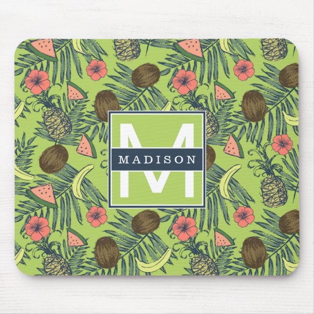 Alfombrilla De Ratón Bosquejo de la fruta tropical en modelo verde (Frente)