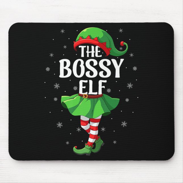 Alfombrilla De Ratón Bossy Elf Christmas Girls Women Elf Squad Xmas Fam (Frente)