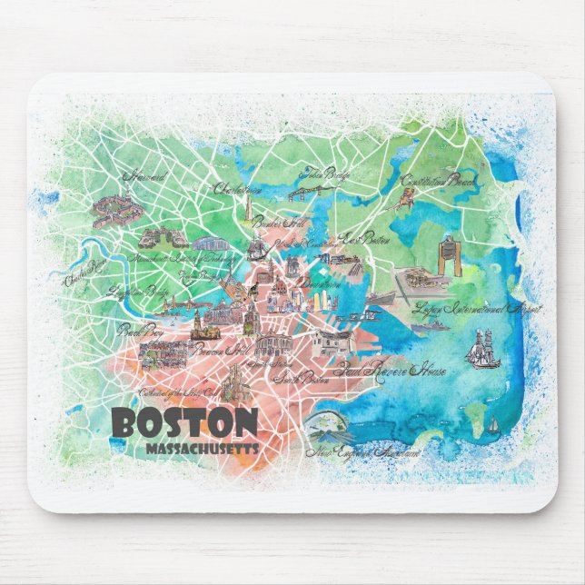 Alfombrilla De Ratón Boston Massachusetts USA Mapa y carreteras ilustra (Frente)